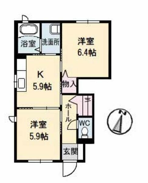 グランマスト論田　Ａ棟 A0101｜徳島県徳島市論田町本浦上(賃貸アパート2K・1階・44.81㎡)の写真 その2