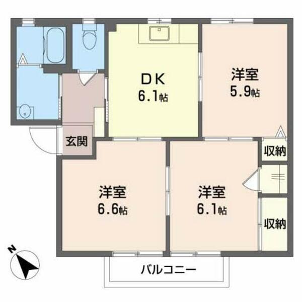 ファーブル衣干　Ｂ棟 B0205｜愛媛県今治市衣干町２丁目(賃貸アパート3DK・2階・54.13㎡)の写真 その2