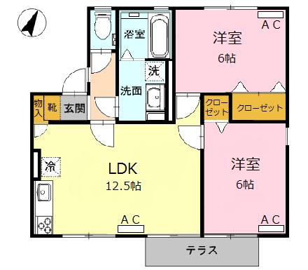 セジュール椎木 101｜愛知県豊川市為当町椎木(賃貸アパート2LDK・1階・55.39㎡)の写真 その2