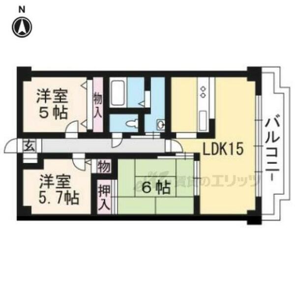 京都府京都市右京区常盤山下町(賃貸マンション3LDK・4階・69.00㎡)の写真 その2