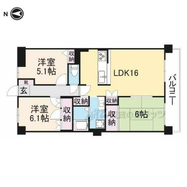 朝日プラザ大和香久山 5｜奈良県桜井市大字吉備(賃貸マンション3LDK・5階・72.94㎡)の写真 その2