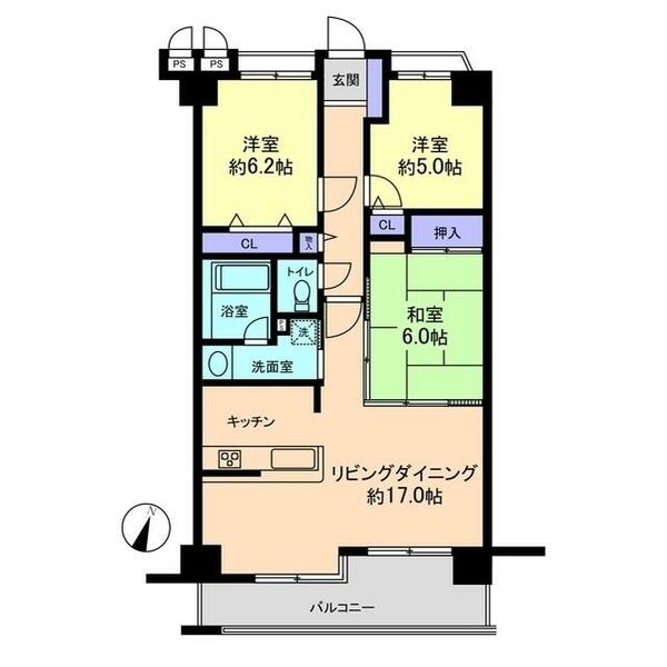 アパガーデンヒルズ大手町｜富山県高岡市大手町(賃貸マンション3LDK・6階・74.52㎡)の写真 その2