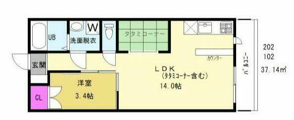 ＥＴＳＵＢＯ長後｜神奈川県藤沢市高倉(賃貸アパート1LDK・2階・37.14㎡)の写真 その2