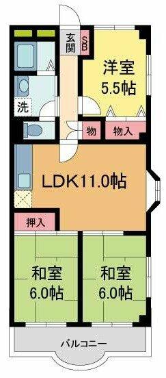 神垣ヒル・Ｋ・Ｔハイム｜兵庫県西宮市神垣町(賃貸マンション3LDK・2階・64.35㎡)の写真 その2