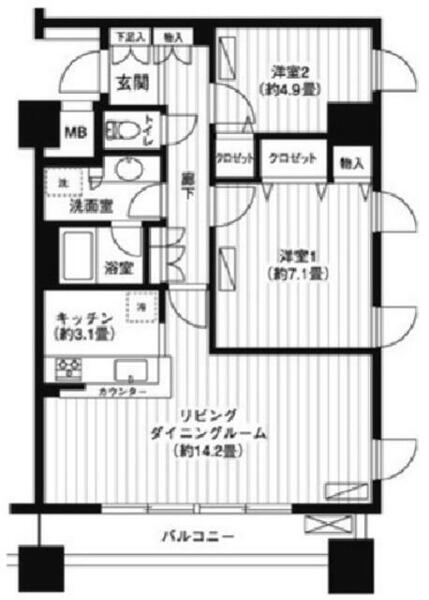 ループエム 501｜東京都港区海岸３丁目(賃貸マンション2LDK・5階・69.45㎡)の写真 その2