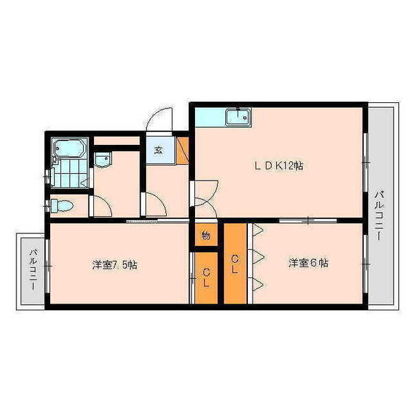 松島第２ビル 405｜福岡県太宰府市国分１丁目(賃貸マンション2LDK・4階・59.85㎡)の写真 その2