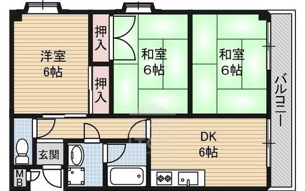 大阪府摂津市鳥飼八防１丁目(賃貸マンション3DK・2階・56.70㎡)の写真 その2