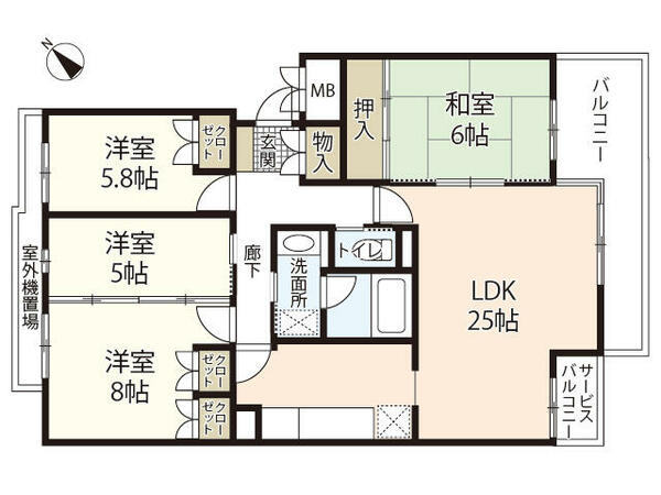 ウェール庚午｜広島県広島市西区庚午中３丁目(賃貸マンション4LDK・2階・94.77㎡)の写真 その2