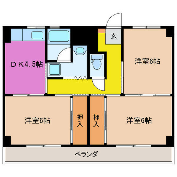 三重県津市神戸(賃貸マンション3DK・1階・57.96㎡)の写真 その2