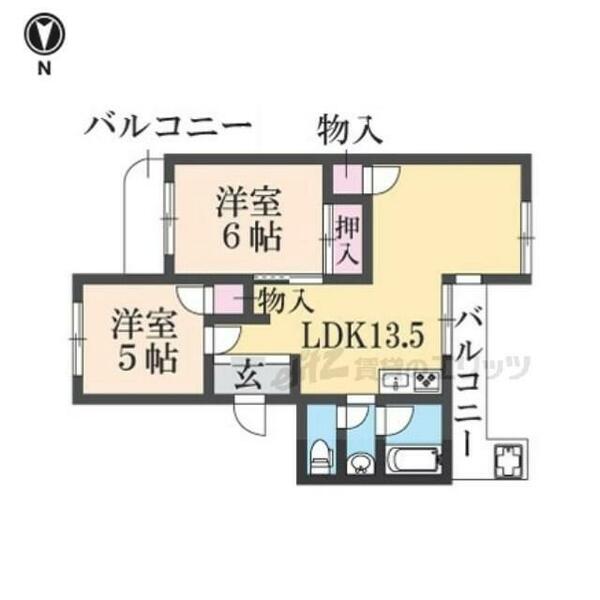 奈良県橿原市新賀町(賃貸マンション2LDK・2階・50.00㎡)の写真 その2