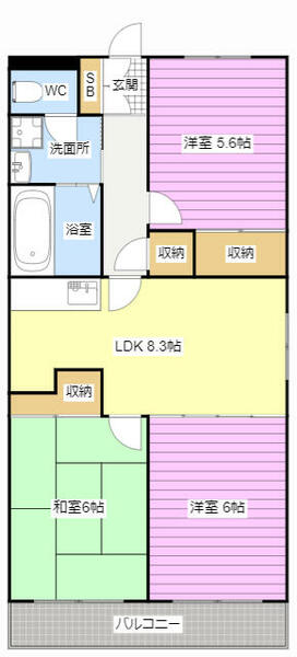 山の手マンションＩＩ 402｜静岡県浜松市中央区小豆餅４丁目(賃貸マンション3LDK・4階・57.45㎡)の写真 その2