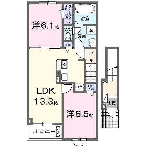 クレイドル　Ⅳ 202｜茨城県つくば市若栗(賃貸アパート2LDK・2階・59.58㎡)の写真 その2