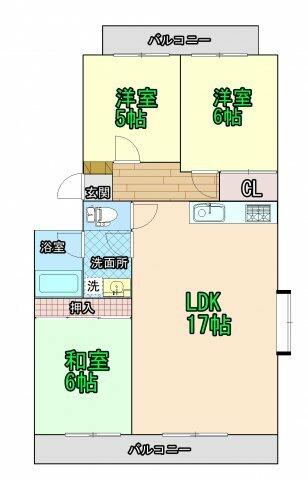 グランドール北佐古 401｜徳島県徳島市北佐古一番町(賃貸マンション3LDK・2階・71.50㎡)の写真 その2