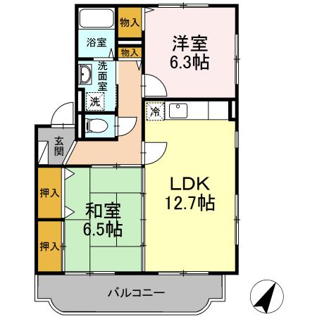 パレス丹波　壱番館 301｜熊本県熊本市東区新外１丁目(賃貸マンション2LDK・3階・57.60㎡)の写真 その2