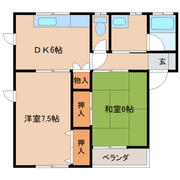 サニービレッジ　Ｂ｜新潟県燕市小高(賃貸アパート2DK・1階・50.10㎡)の写真 その2