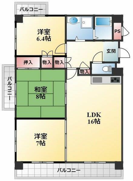 大阪府箕面市桜３丁目(賃貸マンション3LDK・3階・79.20㎡)の写真 その2