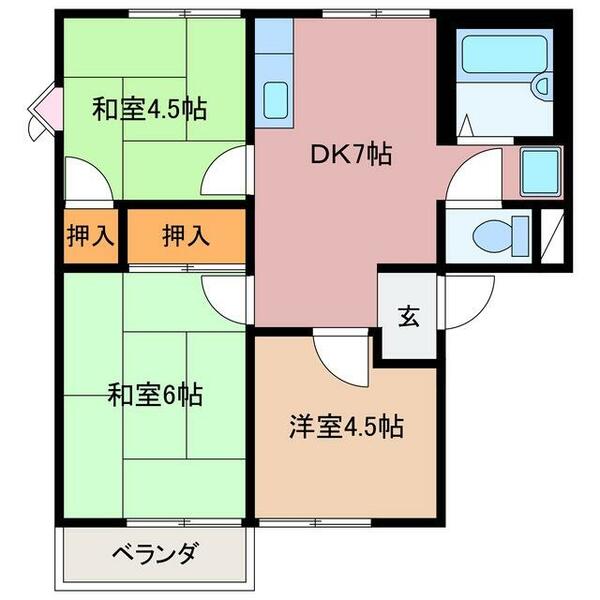 ベルヴィル大世古Ｂ 202｜三重県伊勢市大世古４丁目(賃貸アパート3DK・2階・46.28㎡)の写真 その2