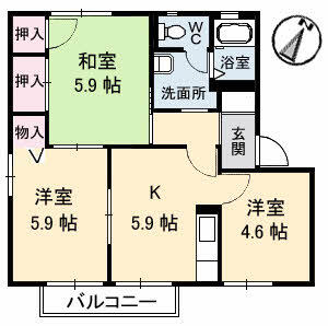 ドミール北内 A201｜愛媛県新居浜市北内町４丁目(賃貸アパート3K・2階・50.81㎡)の写真 その2