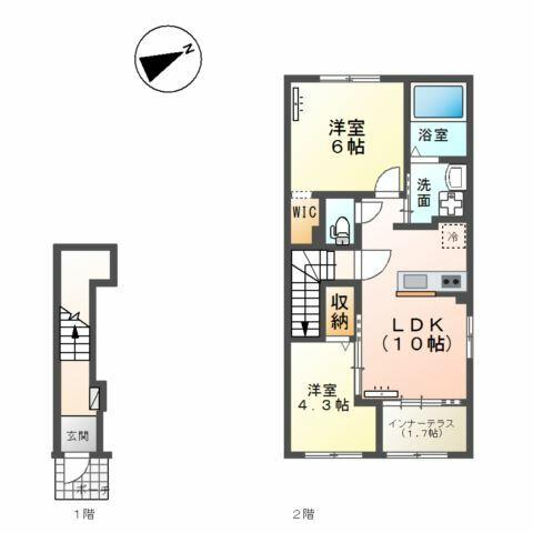 ディオ　　ポルテ｜大分県大分市大字森(賃貸アパート2LDK・2階・53.90㎡)の写真 その2