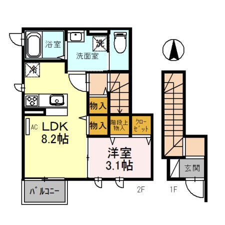 Ｄ－ｒｏｏｍ鹿島町 201｜富山県富山市鹿島町１丁目(賃貸アパート1LDK・2階・38.68㎡)の写真 その2