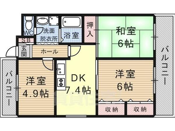 片岡マンション２｜大阪府大阪市平野区背戸口５丁目(賃貸マンション3DK・5階・54.00㎡)の写真 その2