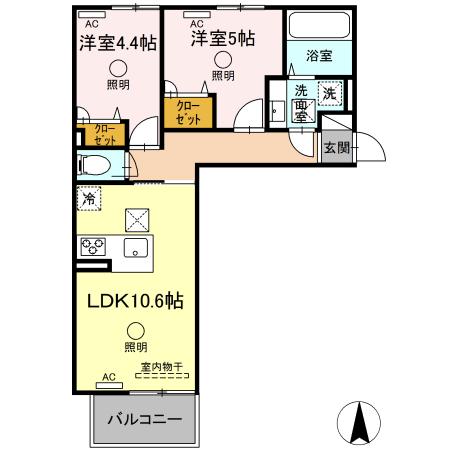 ルピナスシーサイド　Ｂ棟 103｜熊本県荒尾市大島(賃貸アパート2LDK・1階・49.12㎡)の写真 その2
