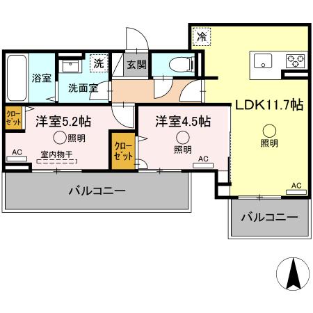 ルピナスシーサイド　Ｃ棟 206｜熊本県荒尾市大島(賃貸アパート2LDK・2階・49.93㎡)の写真 その2