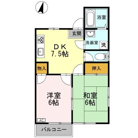 ファミール花かいどう 201｜新潟県新潟市東区空港西２丁目(賃貸アパート2DK・2階・41.00㎡)の写真 その2