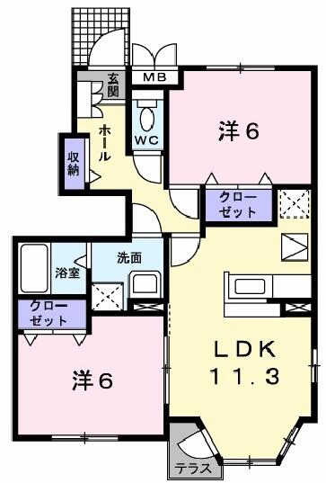 セントレア・ＴＡＭＡＴＵ　Ａ 101｜愛媛県西条市玉津(賃貸アパート2LDK・1階・53.51㎡)の写真 その2