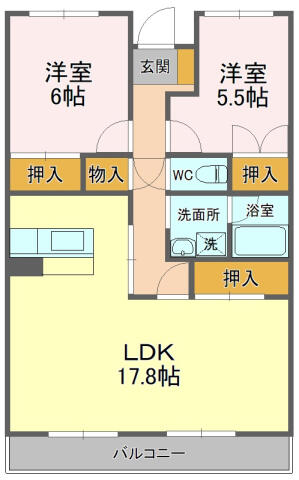 登呂コープタウン　１２号棟 203｜静岡県静岡市駿河区敷地１丁目(賃貸マンション2LDK・2階・69.09㎡)の写真 その2