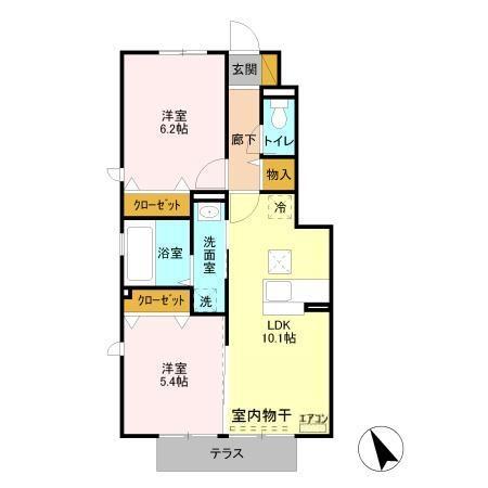 リヴェール壱番館 105｜千葉県大網白里市駒込(賃貸アパート2LDK・1階・50.68㎡)の写真 その2