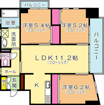 ＭＤＩロイヤルレジデンス大手町 302｜福岡県北九州市小倉北区大手町(賃貸マンション3LDK・3階・71.00㎡)の写真 その2