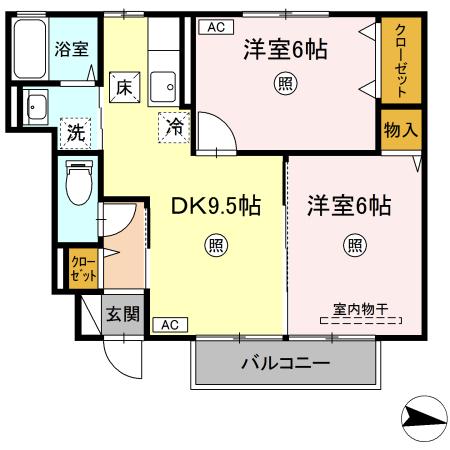 ファインシーク　Ａ棟 A103｜鳥取県米子市米原２丁目(賃貸アパート2DK・1階・48.67㎡)の写真 その2