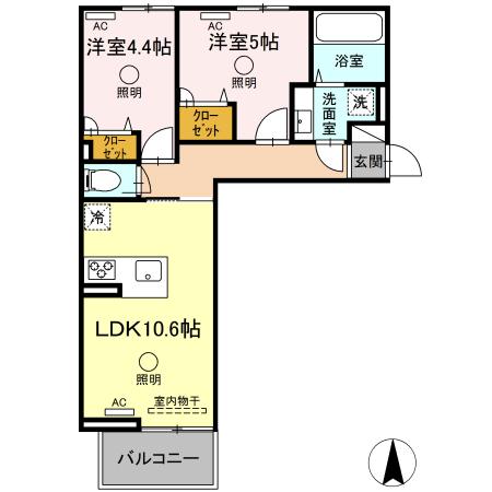 ルピナスシーサイド　Ｄ棟 203｜熊本県荒尾市大島(賃貸アパート2LDK・2階・49.12㎡)の写真 その2