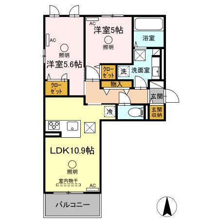 ルピナスシーサイド　Ｅ棟 107｜熊本県荒尾市大島(賃貸アパート2LDK・1階・54.19㎡)の写真 その2