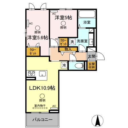 ルピナスシーサイド　Ｅ棟 207｜熊本県荒尾市大島(賃貸アパート2LDK・2階・54.19㎡)の写真 その2