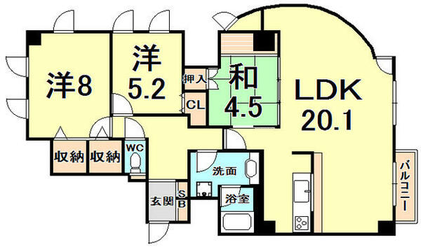 兵庫県西宮市浜甲子園１丁目(賃貸マンション3LDK・3階・91.17㎡)の写真 その2