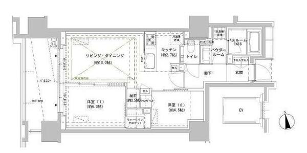 パークスフィア牛込神楽坂 402｜東京都新宿区南山伏町(賃貸マンション2LDK・4階・55.02㎡)の写真 その2