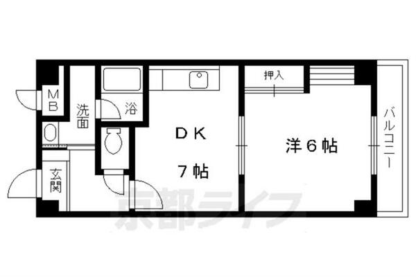 萬年青ガーデン 505｜京都府京都市山科区音羽乙出町(賃貸マンション1DK・5階・38.64㎡)の写真 その2