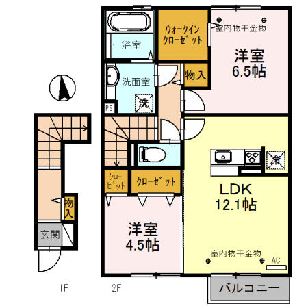 ルミエールオッツ　Ａ棟 202｜富山県富山市赤田(賃貸アパート2LDK・2階・64.18㎡)の写真 その2