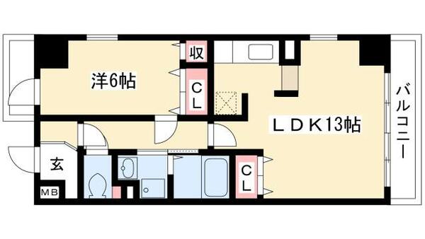 石川橋セブン 411｜愛知県名古屋市昭和区五軒家町(賃貸マンション1LDK・4階・45.00㎡)の写真 その2