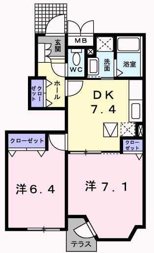 メゾンド　カルムＤ 102｜愛媛県西条市大町(賃貸アパート2DK・1階・46.17㎡)の写真 その2