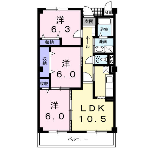 エステイト　スリー 103｜京都府長岡京市馬場１丁目(賃貸マンション3LDK・1階・66.21㎡)の写真 その2