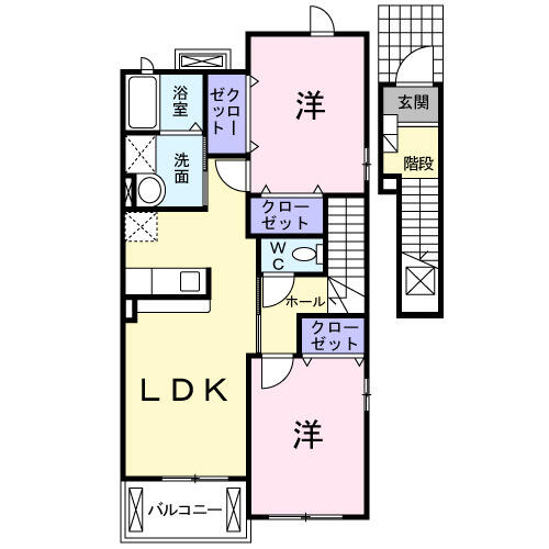 スカイコンフォート 202｜大分県別府市内竈(賃貸アパート2LDK・2階・58.48㎡)の写真 その2