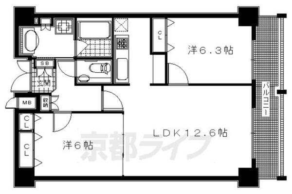 京都府京都市上京区新烏丸通下切通シ上る新烏丸頭町(賃貸マンション2LDK・7階・63.41㎡)の写真 その2