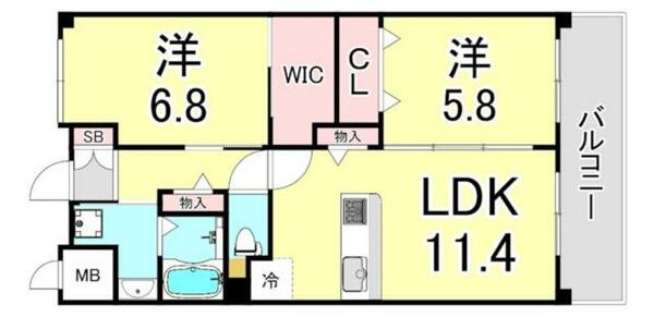 兵庫県西宮市里中町１丁目(賃貸マンション2LDK・1階・58.40㎡)の写真 その2