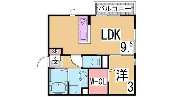 兵庫県神戸市北区谷上西町(賃貸アパート1LDK・2階・32.77㎡)の写真 その2