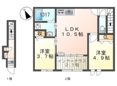 兵庫県姫路市継(賃貸アパート2LDK・2階・52.58㎡)の写真 その2