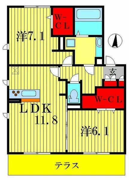 ヴィラージュＢ 103｜千葉県流山市古間木(賃貸アパート2LDK・1階・62.10㎡)の写真 その2