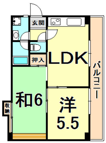 兵庫県西宮市若草町１丁目(賃貸マンション2LDK・2階・45.00㎡)の写真 その2